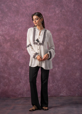 Juniper Casual Embroidered Women White Top