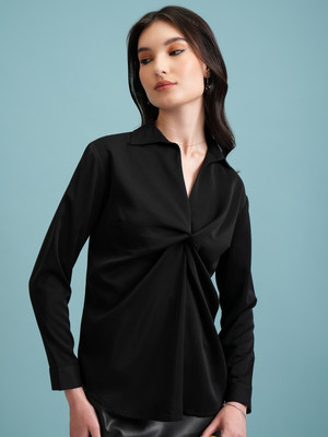 Tokyo Talkies Casual Solid Women Black Top