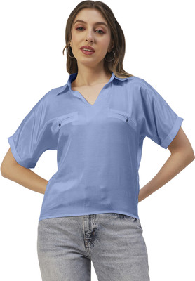 moomaya Casual Solid Women Blue Top