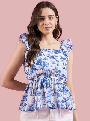 Deewa Party Floral Print Women Blue Top