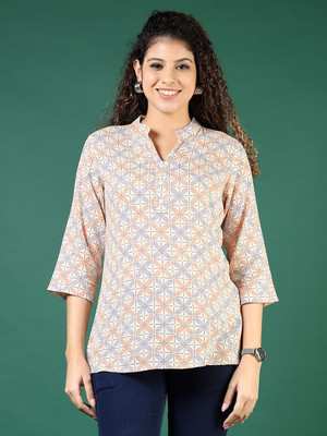 V-MART Casual Printed Women Beige Top