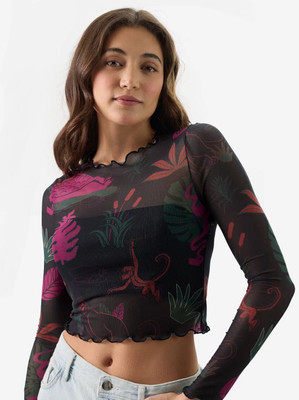 HSENTERPRIS Casual Printed Women Black Top