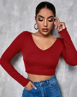 Mcgluwa Casual Self Design Women Maroon Top