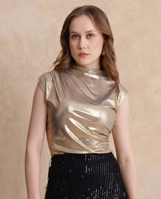 RAREISM Party Solid Women Gold Top