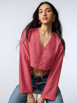The Souled Store Casual Solid Women Red Top