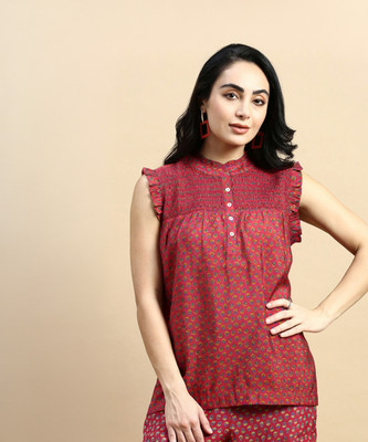 De Moza Casual Printed Women Maroon Top
