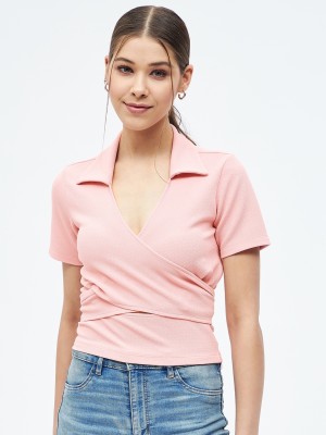 HARPA Casual Solid Women Pink Top