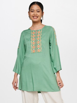 GLOBAL DESI Casual Embroidered Women Green Top