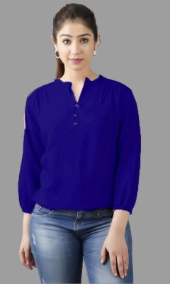 BM enterprises Casual Solid Women Dark Blue, Gold Top