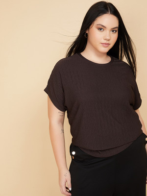 MAX Casual Solid Women Brown Top