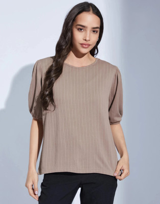 Selvia Casual Solid Women Beige Top