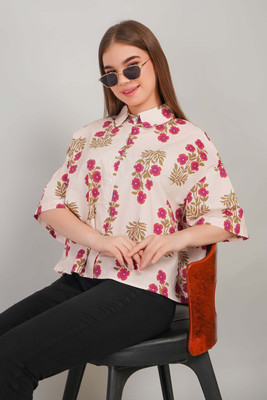 Gul West Casual Floral Print Women Beige Top