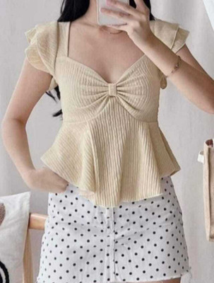 Tokyo Talkies Casual Solid Women Beige Top