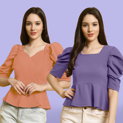 Fabflee Casual Solid Women Multicolor Top