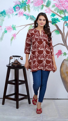 NG CREATION Women Printed A-line Kurta(Brown)