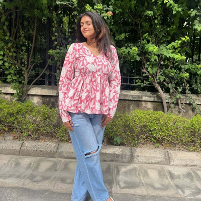 Stylehaven Women Printed, Applique A-line Kurta(Pink)