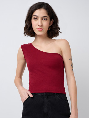 SZN Casual Solid Women Maroon Top