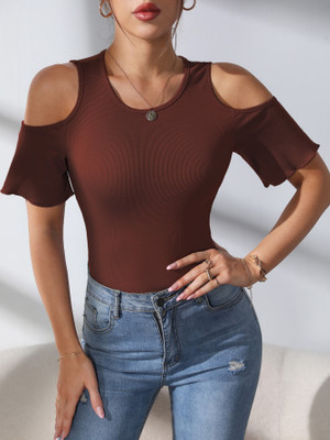 Nalax Designs Casual Solid Women Brown Top