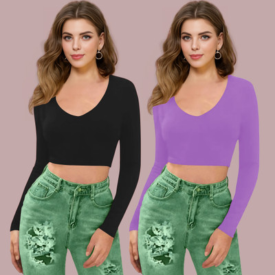 Maheshvi Casual Solid Women Black, Purple Top