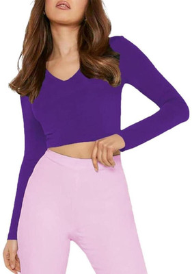 THE BLAZZE Casual Solid Women Purple Top