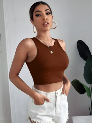 toystshirt Casual Solid Women Brown Top