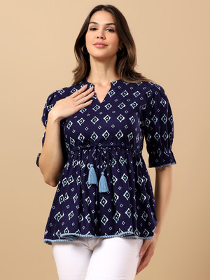 MOAJAZA Casual Printed Women Blue Top