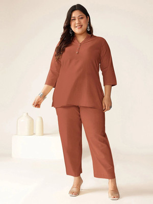 Janasya Casual Solid Women Orange Top