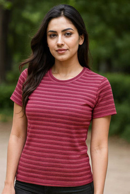 TQH Party Striped Women Pink Top