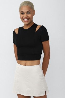 FOREVER 21 Casual Solid Women Black Top