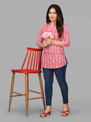 HouseOfCommon Casual Printed Women Pink Top