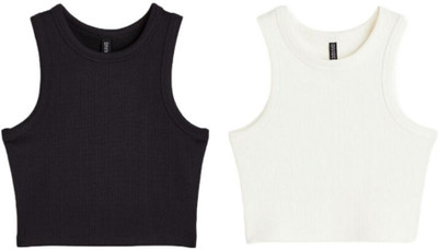 HouseOfCommon Casual Solid Women White, Black Top