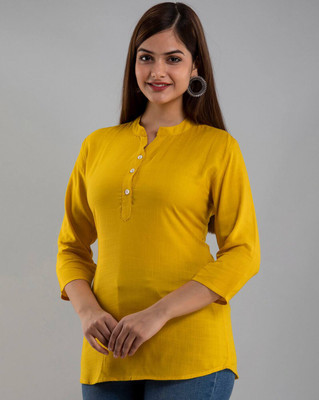 UCCHANTI Casual Embroidered Women Yellow Top