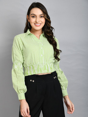 Azzurra Party Checkered Women Green Top