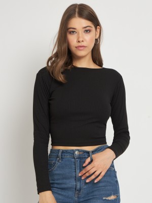 ANVI Be Yourself Casual Full Sleeve Solid Women Black Top