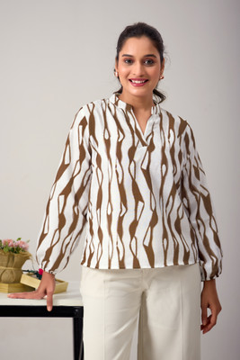 KALEE Casual Printed Women White, Brown Top