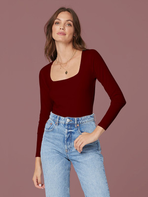 Dream Beauty Fashion Casual Solid Women Maroon Top