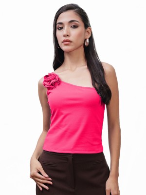 ATHENA Casual Solid Women Pink Top