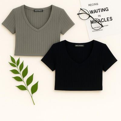 Show In Style Casual Striped Women Grey, Black Top