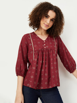 MAX Casual Printed Women Maroon Top