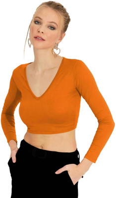 THE BLAZZE Casual Solid Women Orange Top