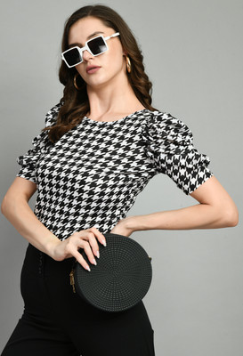 SAKSHI TRADER Casual Printed Women Black, White Top