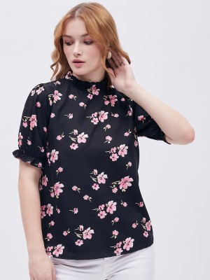 Divinelove Casual Printed Women Black, Pink Top