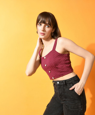 ZEUGEN Casual Solid Women Maroon Top