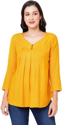 GO.4.IT Casual 3/4 Sleeve Self Design Women Yellow Top