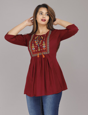 Dinru Casual Embroidered Women Multicolor Top