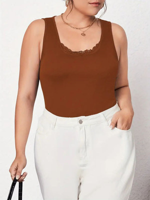 DressBerry Curve Casual Solid Women Brown Top