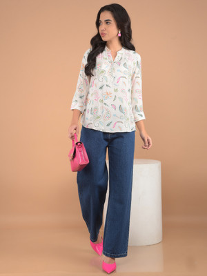 CRIMSOUNE CLUB Casual Floral Print Women White Top