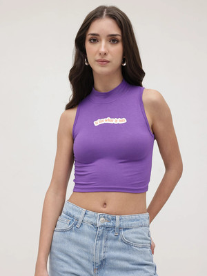Roadster Party Printed Women Purple Top
