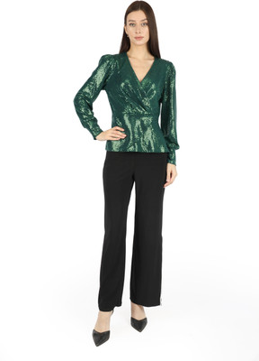 Fuegobella Party Embellished, Solid Women Green Top