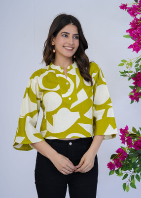 Threadflix Party Geometric Print Women Yellow Top